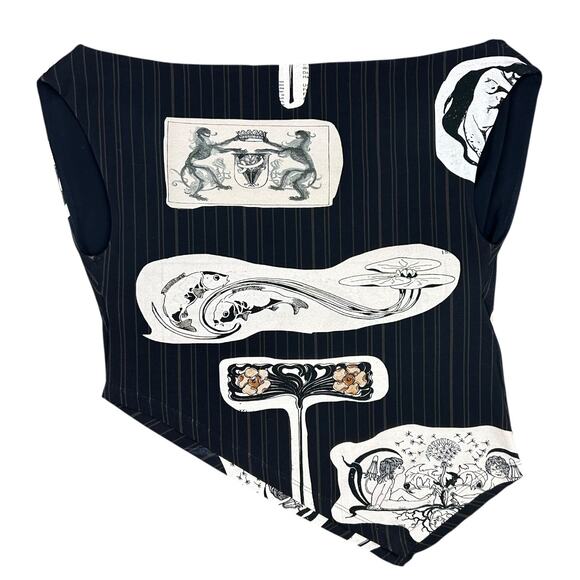 Elliss Pinstripe Cutout Cowl Top Black White Tank Witchy Goth Blouse Medium - Picture 6 of 12